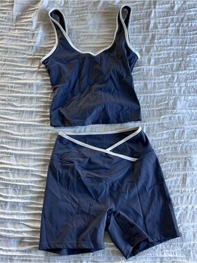 Dark Grey Two-Piece Active Set with White Trim